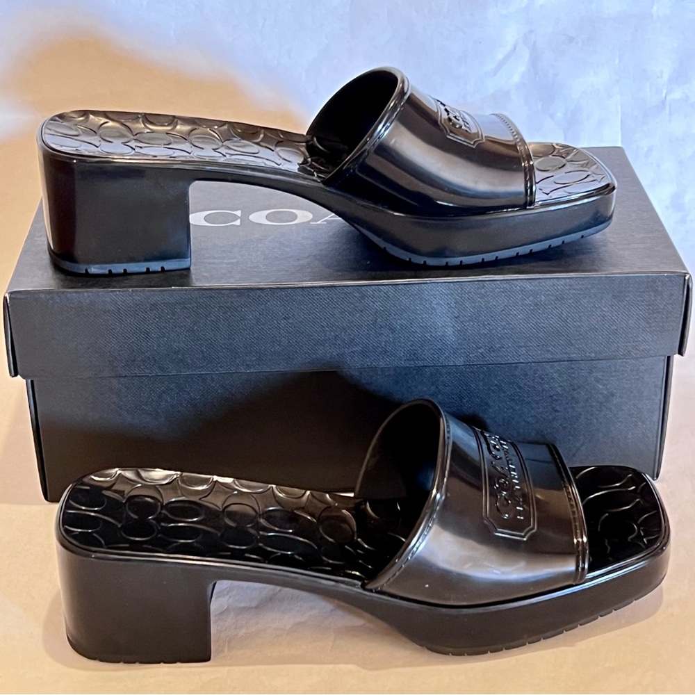 Coach Scarlett Rubber Block Heel Sandals Size 9 Black - Picture 3 of 13